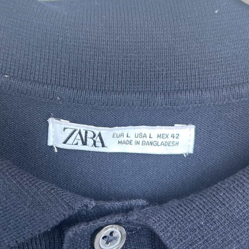 Zara Men's Dark Navy Short Sleeve Polo Knit Sweater size L - Picture 3 of 9